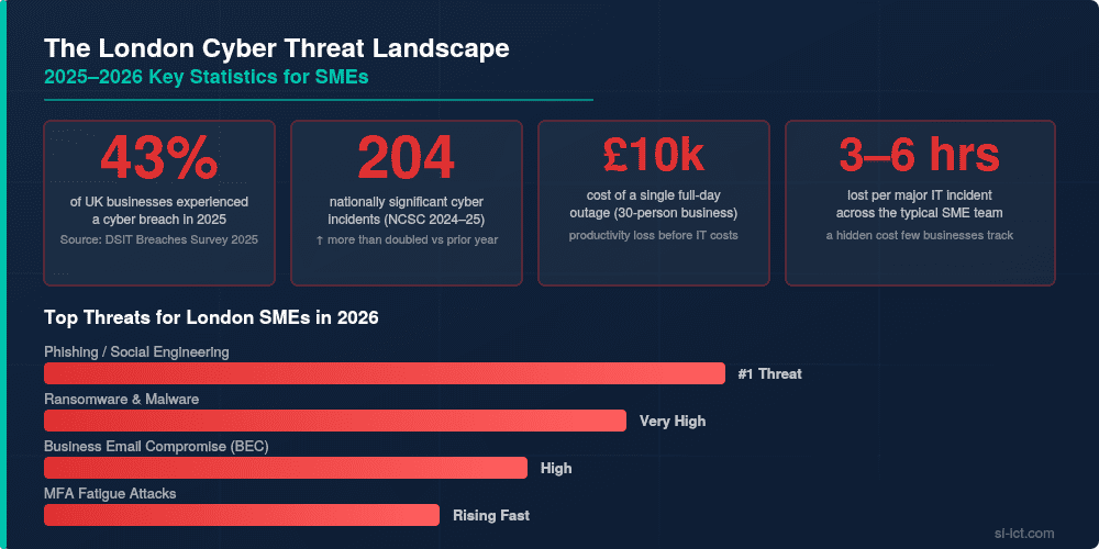 UK cyber statistics + threat bar chart